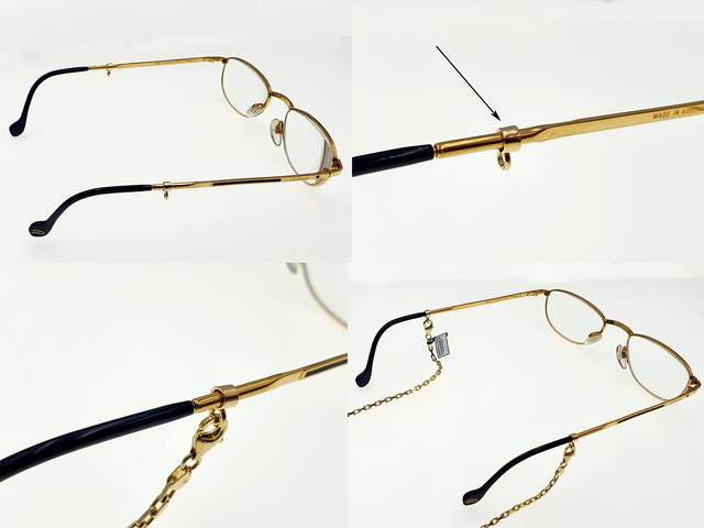 54 Okulary do których wykonaliśmy uchwyty z 14k złota. Dzięki nim, można w łatwy sposób używać złotego łańcuszka.